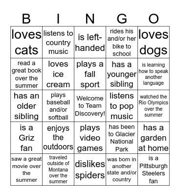 Getting to Know You Bingo Card