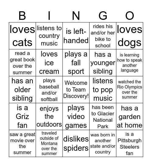 Getting to Know You Bingo Card