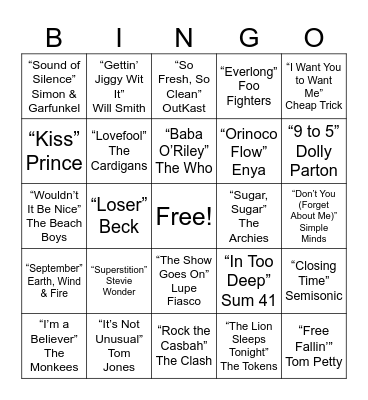 Music Bingo Card