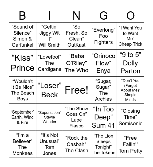 Music Bingo Card