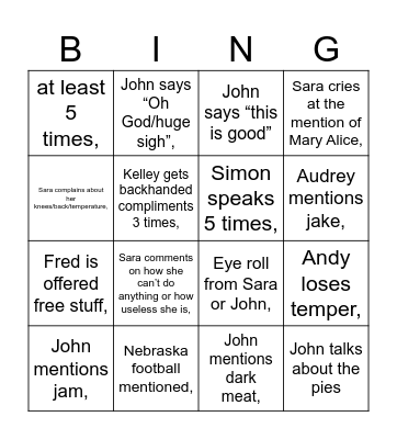 Thanksgiving Bingo Card