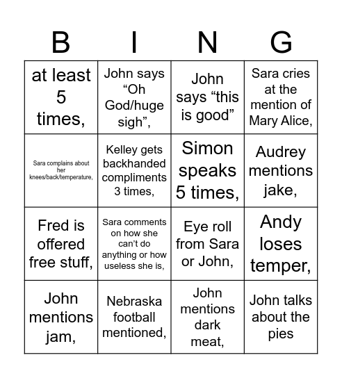 Thanksgiving Bingo Card