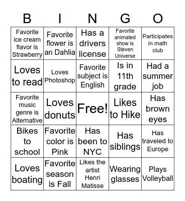 Ice Breaker Bingo Card