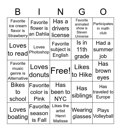 Ice Breaker Bingo Card