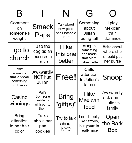 Grandma Bingo Card