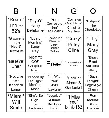 Music Bingo Card