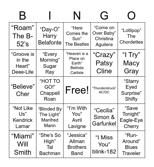 Music Bingo Card