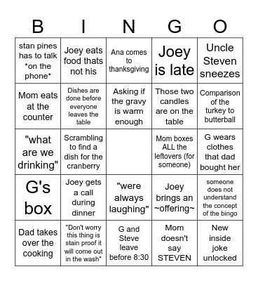 Thanksgiving Bingo 2024 Bingo Card