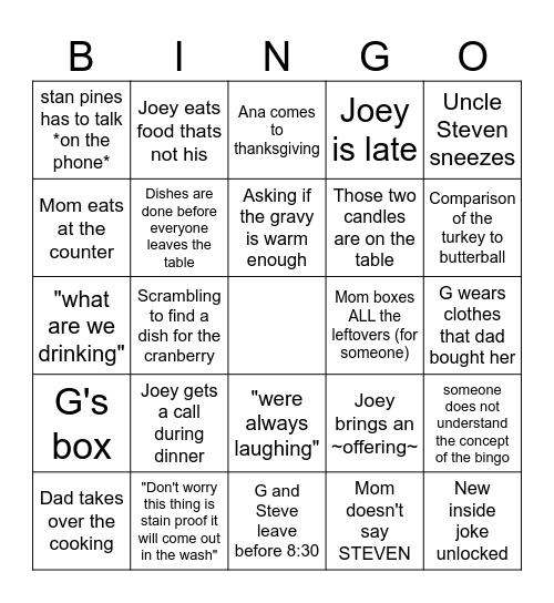 Thanksgiving Bingo 2024 Bingo Card