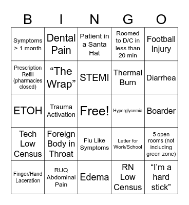 ER THANKSGIVING BINGO Card