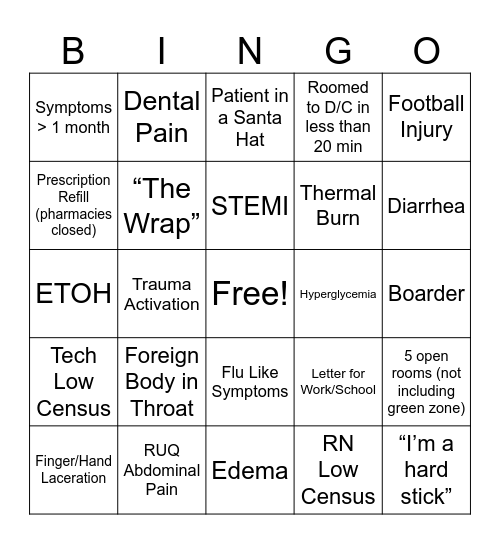 ER THANKSGIVING BINGO Card