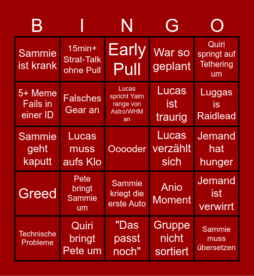 Harem Raid Bingo Card