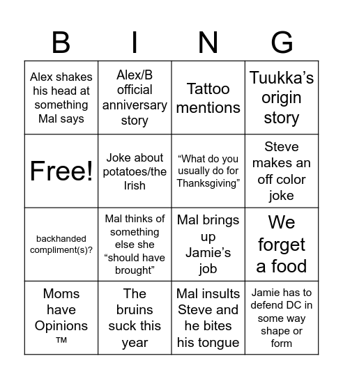 Thanksgiving Bingo Card
