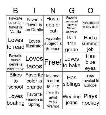 Ice Breaker Bingo Card