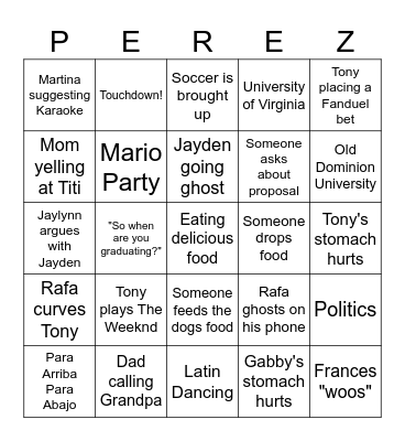 Thanksgiving Bingo Card