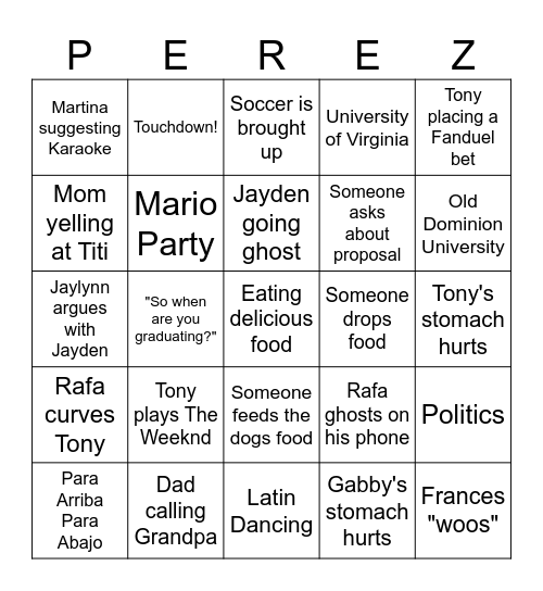 Thanksgiving Bingo Card