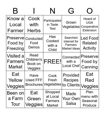 Farm Fresh & Fast BINGO Card