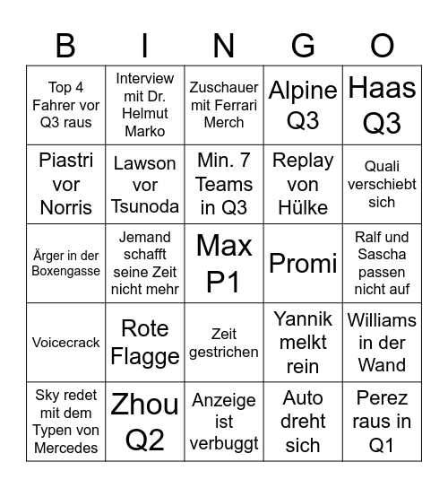 Quali Bingo Card