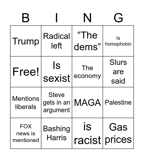 GL Steph Bingo Card