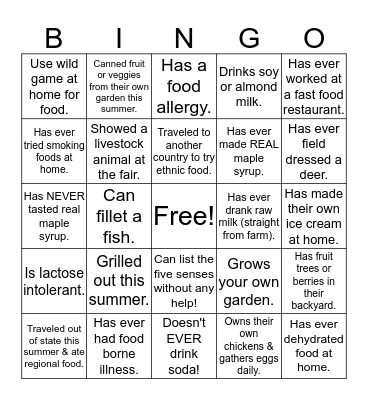 Food Science Get to Know You Bingo! Bingo Card