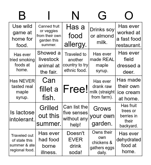 Food Science Get to Know You Bingo! Bingo Card