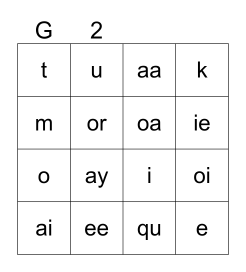 Arresting Long Vowels Bingo Card