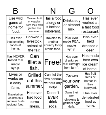 Food Science Get to Know You Bingo! Bingo Card