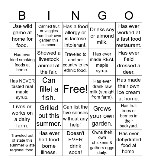 Food Science Get to Know You Bingo! Bingo Card