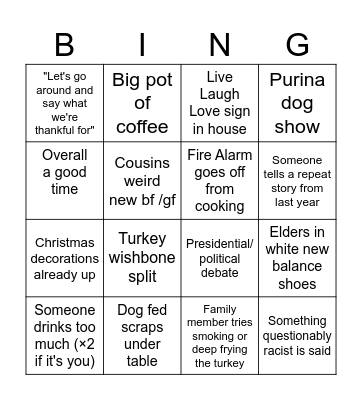 Thanksgiving bingo Card
