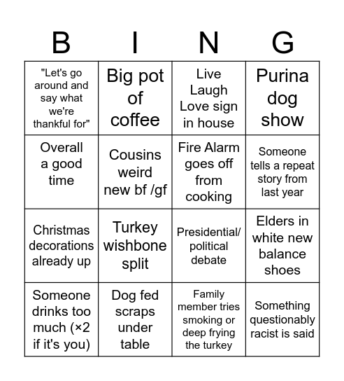 Thanksgiving bingo Card