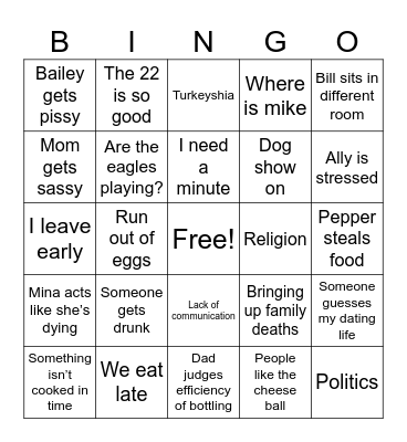 Thanksgiving 2024 Bingo Card