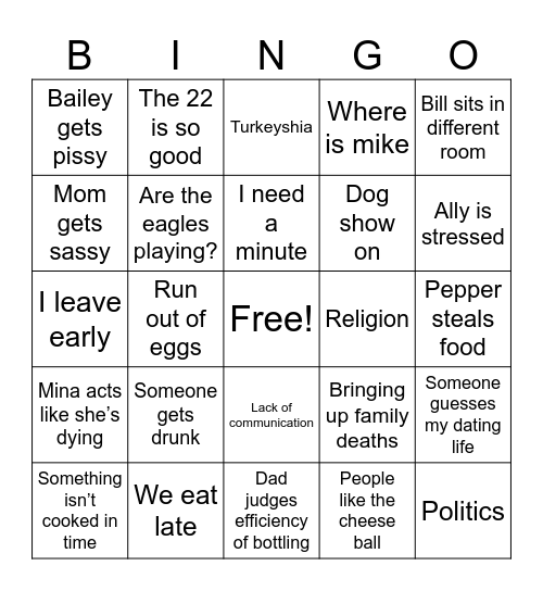 Thanksgiving 2024 Bingo Card