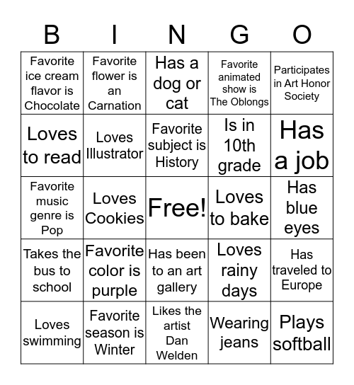 Ice Breaker Bingo Card