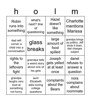 thanksgiving Bingo Card