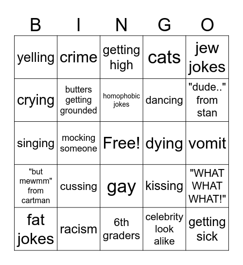 South Park Bingo Card