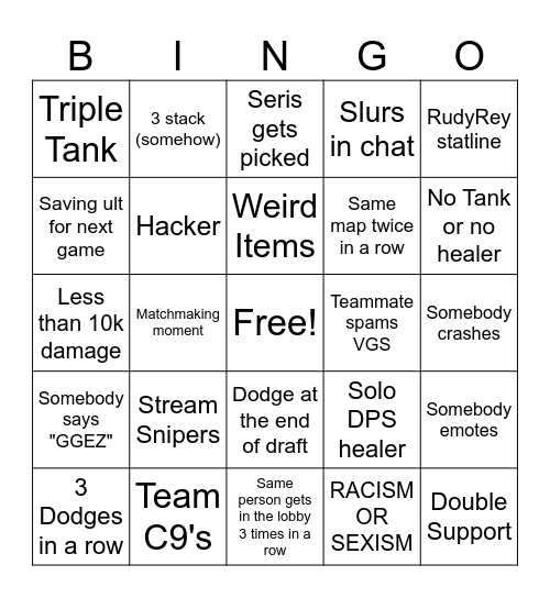 Paladins Ranked Bingo Card