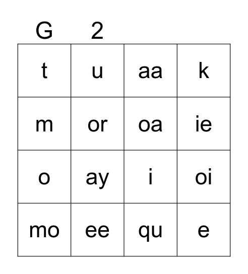 Arresting Long Vowels Bingo Card