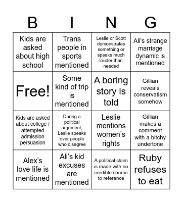 Queen Thanksgiving Bingo Card