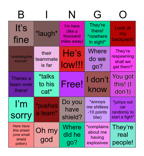 Deadpool Bingo Card