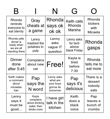 Thanksgiving Bingo Card