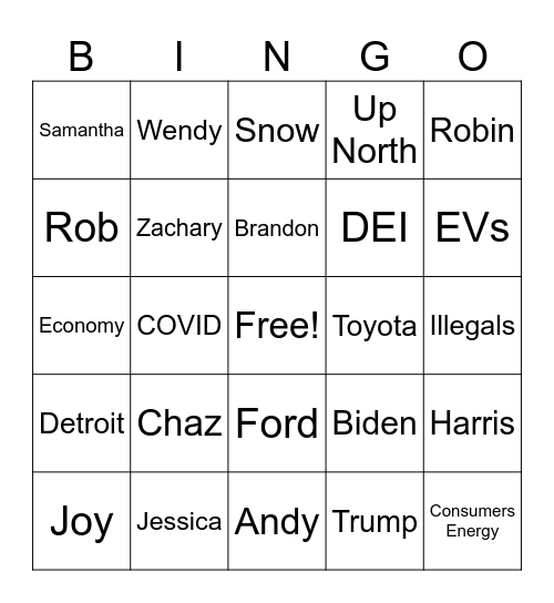 Ellison Thanksgiving Bingo Card