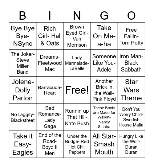 MUSIC BINGO! Bingo Card
