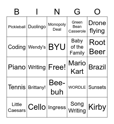 BUBBA BINGO Card