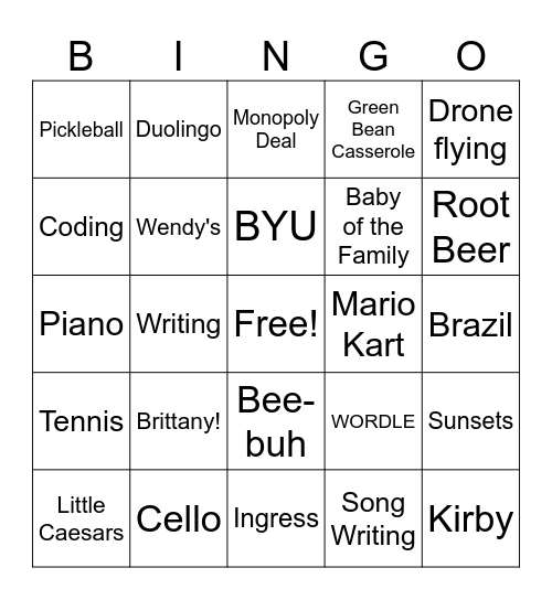 BUBBA BINGO Card