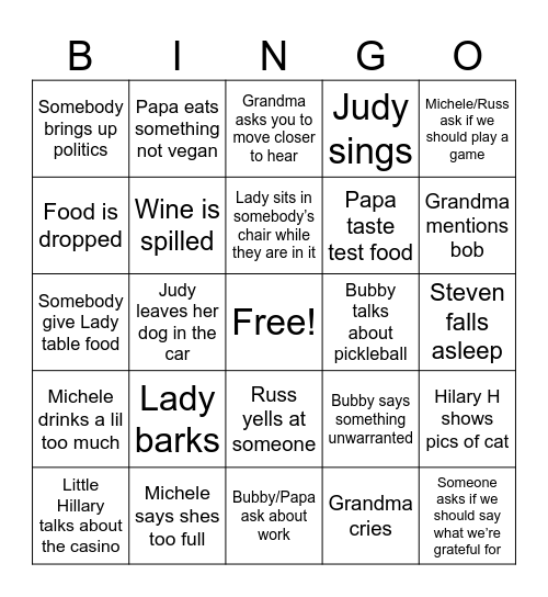 Happy Thanksgiving Bingo Card