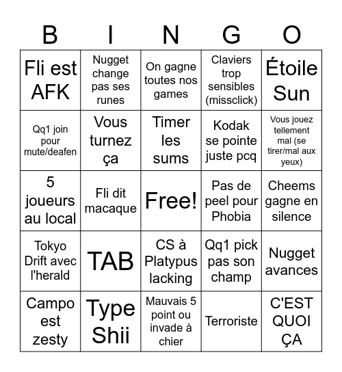 UQTR ACAD Bingo Card