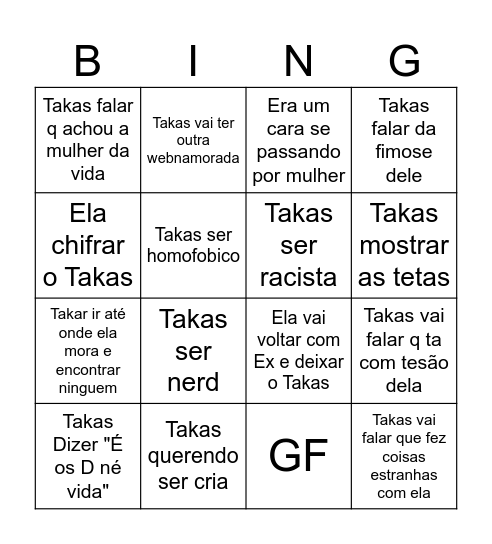 Novo namoro do Takas Bingo Card