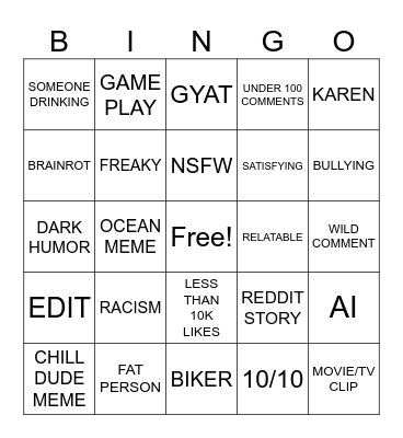 IG REELS Bingo Card