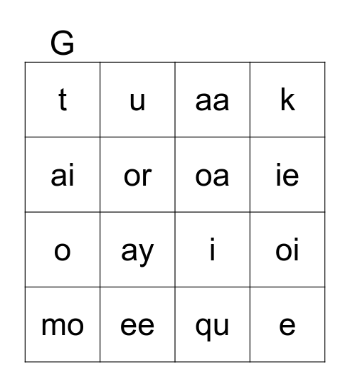 Arresting Long Vowels Bingo Card