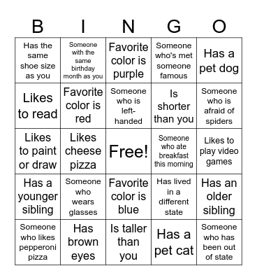 Human Bingo Card